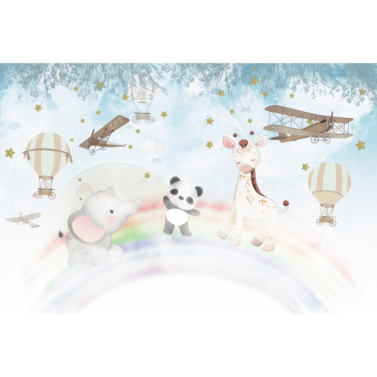 Panoramic Wallpaper - Kid Wall Mural - Rainbow Animals