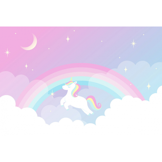 Panoramic Wallpaper - Kid Wall Mural - Rainbow Unicorn