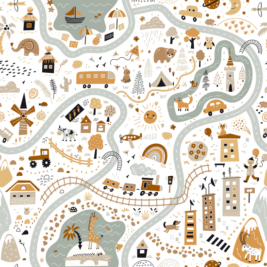 Panoramic Wallpaper - Kid Wall Mural - Roads