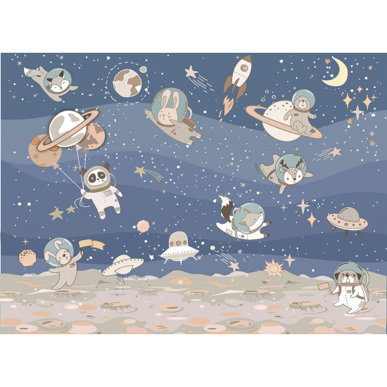 Panoramic Wallpaper - Kid Wall Mural - Space Animals