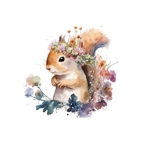 Panoramic Wallpaper - Kid Wall Mural - Squirrel flowers