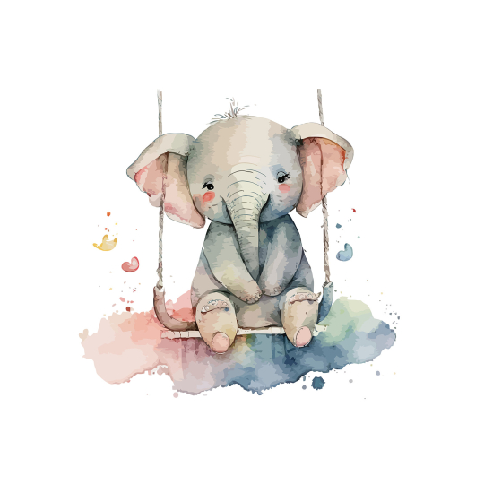 Panoramic Wallpaper - Kid Wall Mural - Swinging Elephant