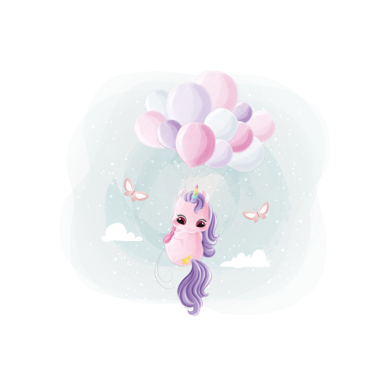 Panoramic Wallpaper - Kid Wall Mural - Unicorn Balloons