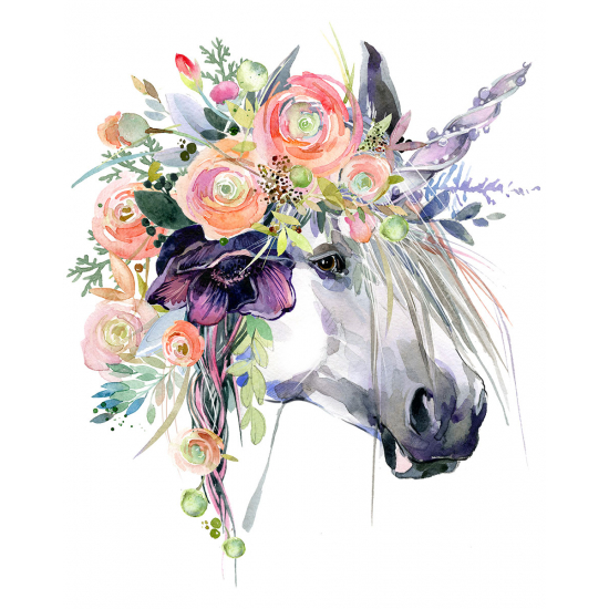 Panoramic Wallpaper - Kid Wall Mural - Unicorn Flowers