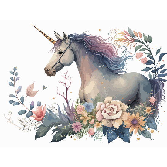 Panoramic Wallpaper - Kid Wall Mural - Unicorn flowers