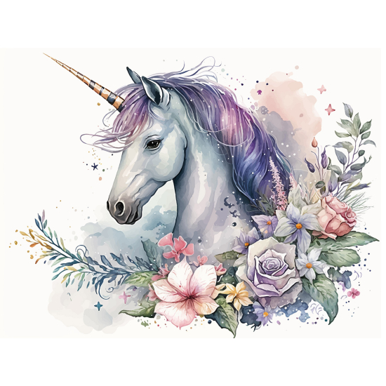 Panoramic Wallpaper - Kid Wall Mural - Unicorn flowers