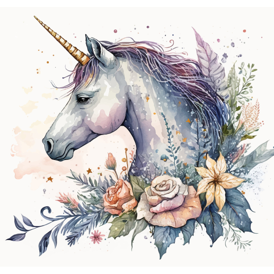 Panoramic Wallpaper - Kid Wall Mural - Unicorn flowers