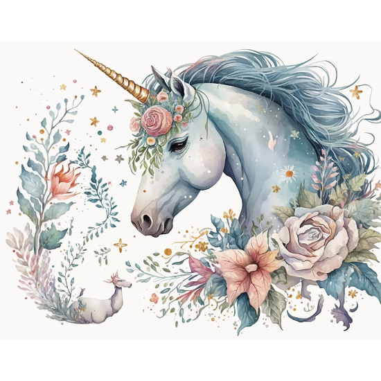 Panoramic Wallpaper - Kid Wall Mural - Unicorn flowers