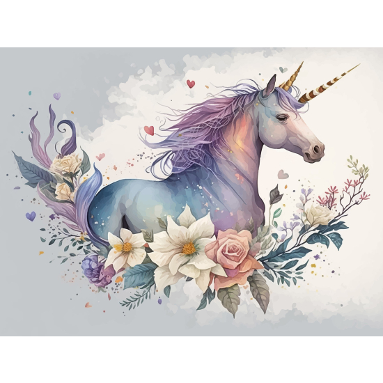 Panoramic Wallpaper - Kid Wall Mural - Unicorn flowers