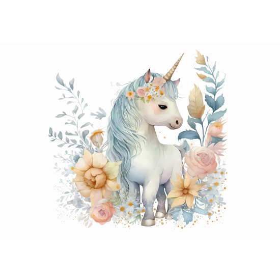 Panoramic Wallpaper - Kid Wall Mural - Unicorn Flowers