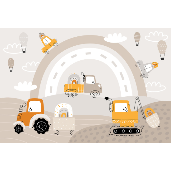 Panoramic Wallpaper - Kid Wall Mural - Work Trucks