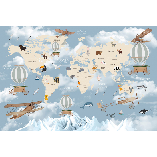 Panoramic Wallpaper - Kid Wall Mural - World Map