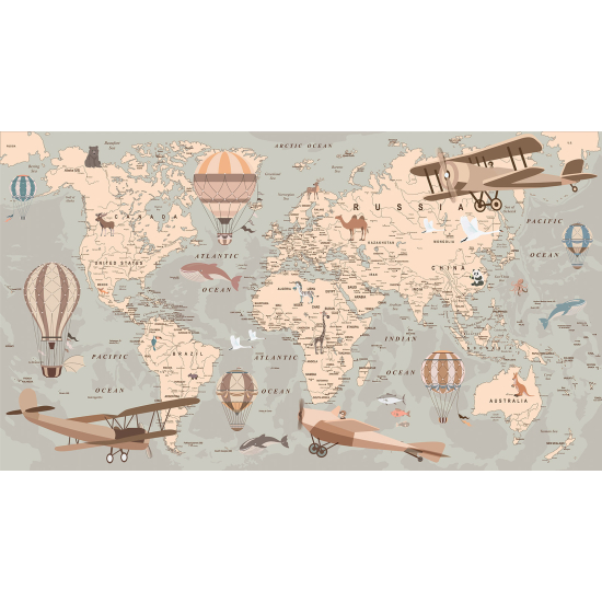 Panoramic Wallpaper - Kid Wall Mural - World Map