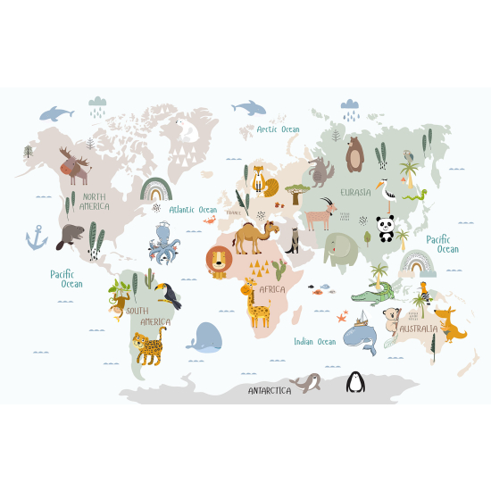 Panoramic Wallpaper - Kid Wall Mural - World Map