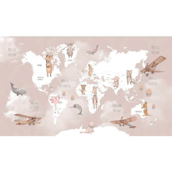 Panoramic Wallpaper - Kid Wall Mural - World Map