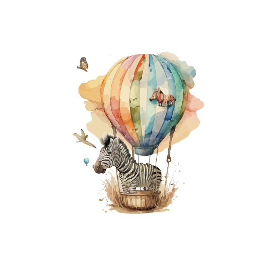 Panoramic Wallpaper - Kid Wall Mural - Zebra Hot Air Balloon