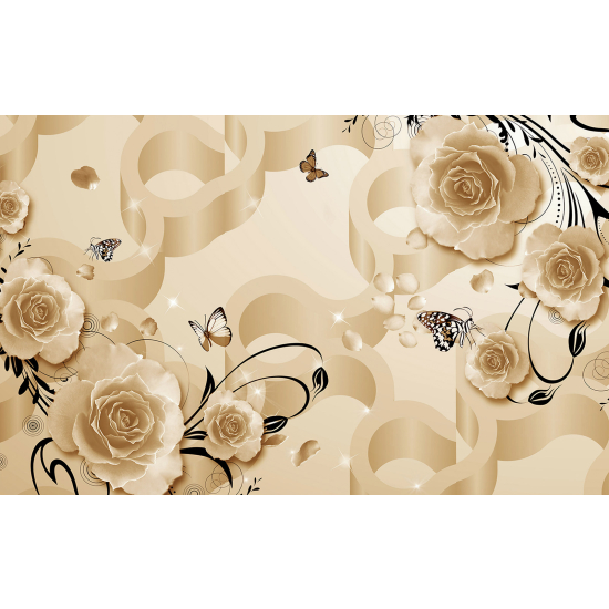 Panoramic Wallpaper - Wall Mural - 3D Butterfly Flowers