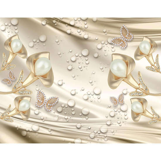 Panoramic Wallpaper - Wall Mural - 3D Butterfly Pearls