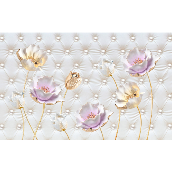 Panoramic Wallpaper - Wall Mural - 3D Buttoned Flowers