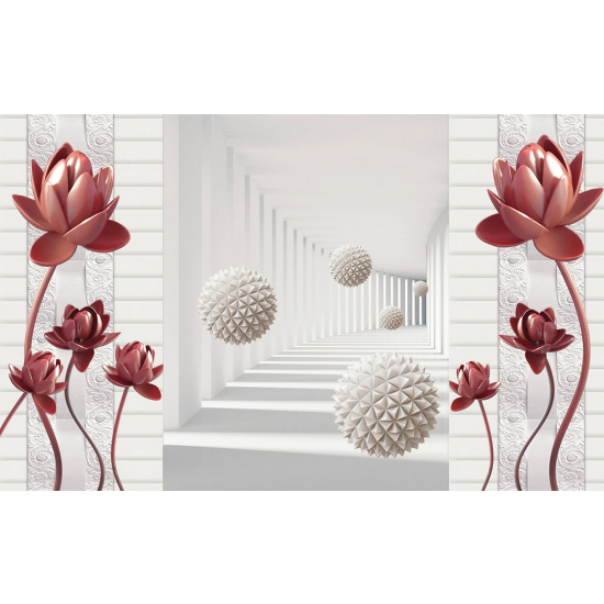 Panoramic Wallpaper - Wall Mural - 3D Design Flowers