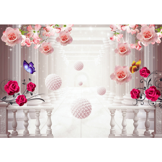 Panoramic Wallpaper - Wall Mural - 3D Design Flowers