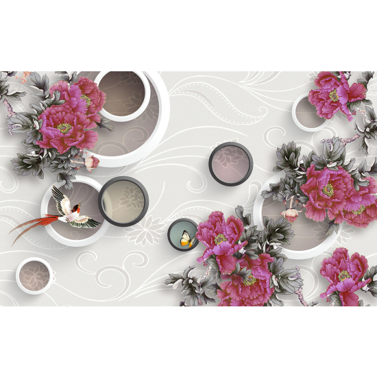 Panoramic Wallpaper - Wall Mural - 3D Design Flowers