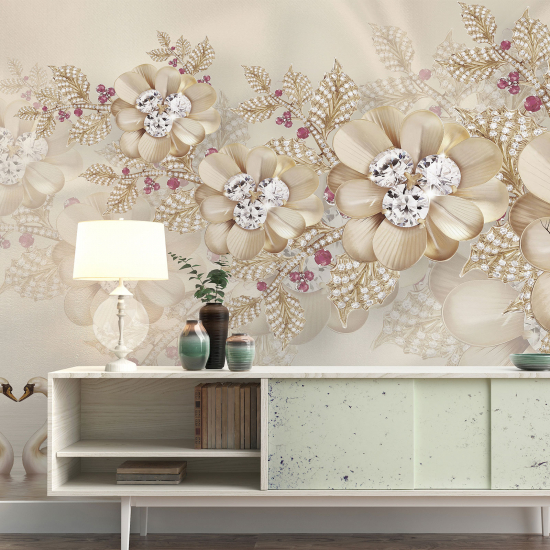 Panoramic Wallpaper - Wall Mural - 3D Effect Flowers