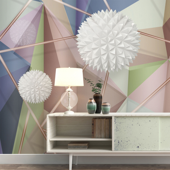 Panoramic Wallpaper - Wall Mural - 3D Effect Geometric Shapes