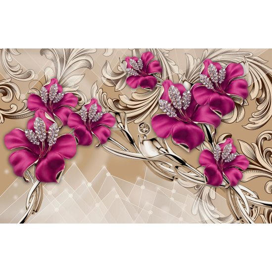 Panoramic Wallpaper - Wall Mural - 3D Flowers