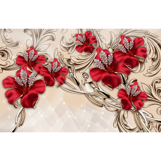 Panoramic Wallpaper - Wall Mural - 3D Flowers