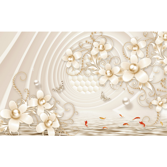 Panoramic Wallpaper - Wall Mural - 3D Flowers