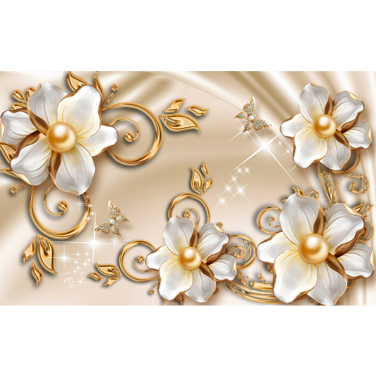 Panoramic Wallpaper - Wall Mural - 3D Flowers