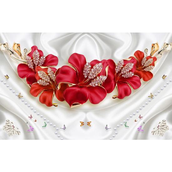 Panoramic Wallpaper - Wall Mural - 3D Flowers