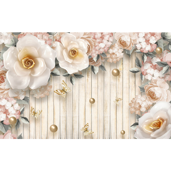 Panoramic Wallpaper - Wall Mural - 3D Flowers