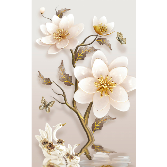 Panoramic Wallpaper - Wall Mural - 3D Flowers