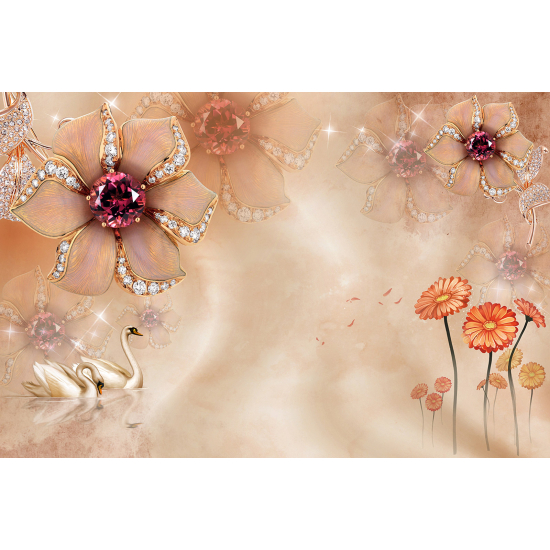 Panoramic Wallpaper - Wall Mural - 3D Flowers