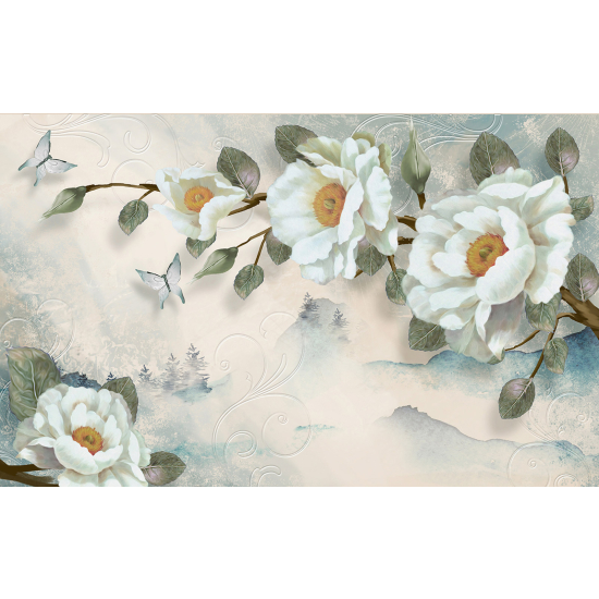 Panoramic Wallpaper - Wall Mural - 3D Flowers