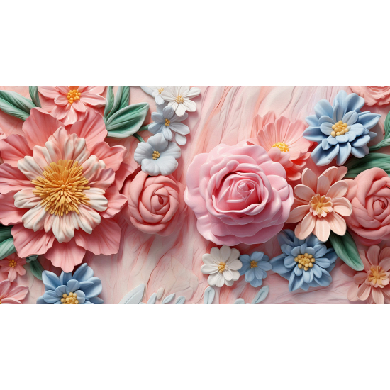 Panoramic Wallpaper - Wall Mural - 3D Flowers