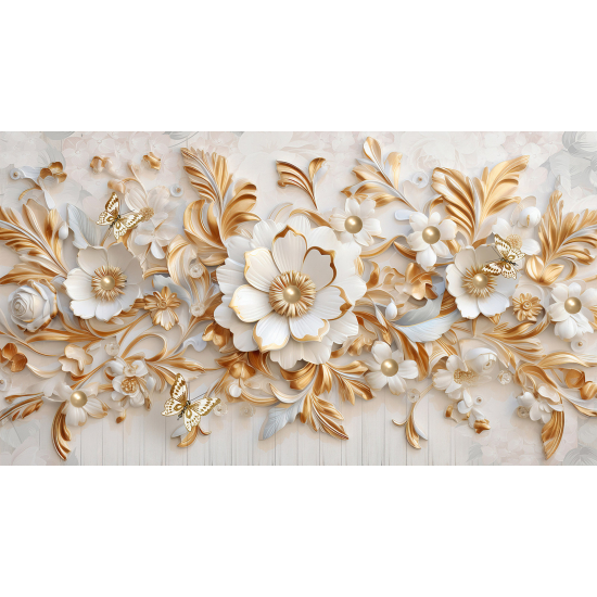 Panoramic Wallpaper - Wall Mural - 3D Flowers