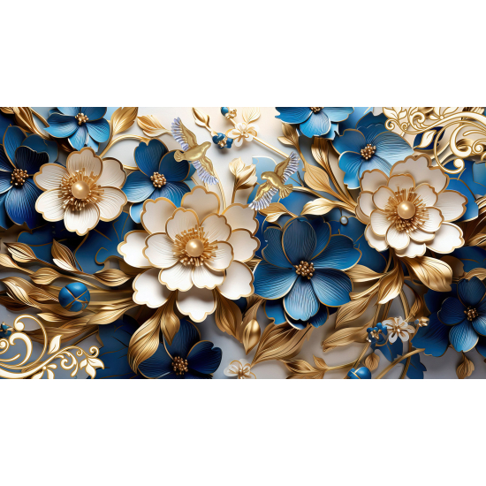 Panoramic Wallpaper - Wall Mural - 3D Flowers