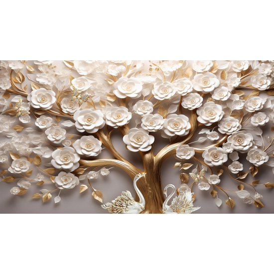 Panoramic Wallpaper - Wall Mural - 3D Flowers