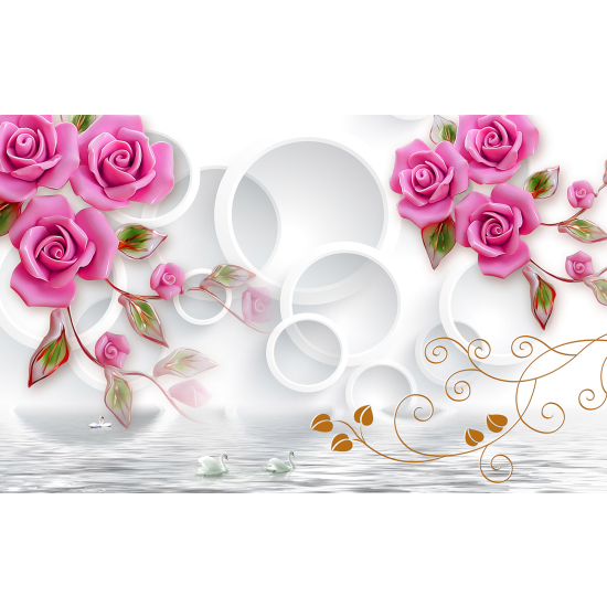 Panoramic Wallpaper - Wall Mural - 3D Flowers