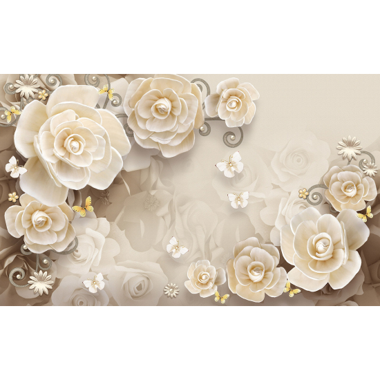 Panoramic Wallpaper - Wall Mural - 3D Flowers