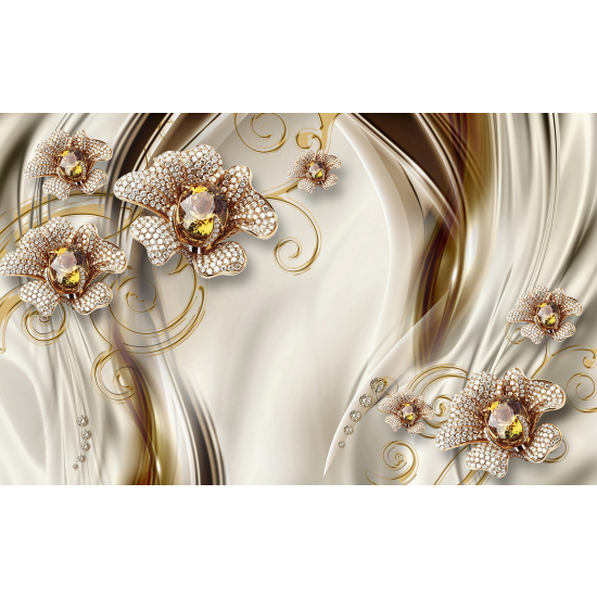 Panoramic Wallpaper - Wall Mural - 3D Flowers