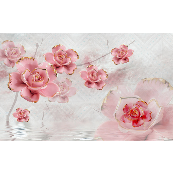 Panoramic Wallpaper - Wall Mural - 3D Flowers