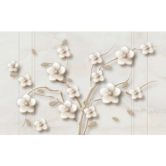 Panoramic Wallpaper - Wall Mural - 3D Flowers