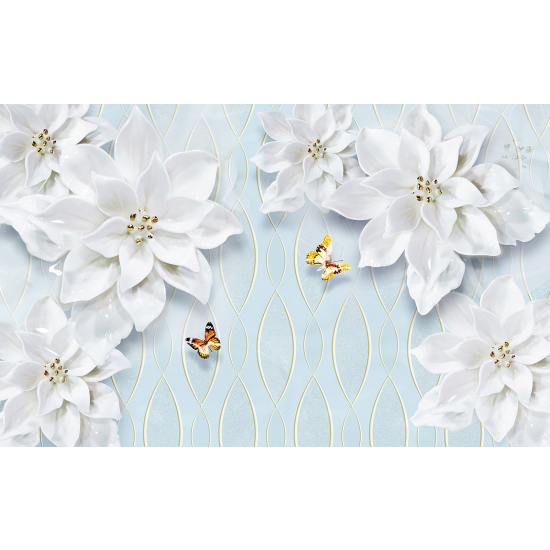 Panoramic Wallpaper - Wall Mural - 3D Flowers