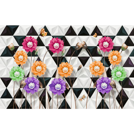 Panoramic Wallpaper - Wall Mural - 3D Flowers