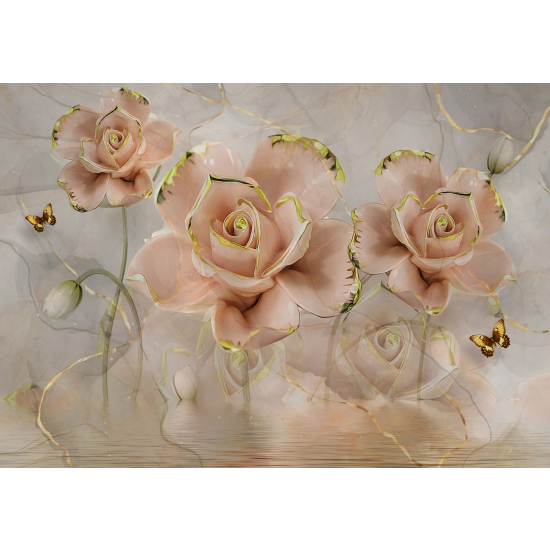 Panoramic Wallpaper - Wall Mural - 3D Flowers