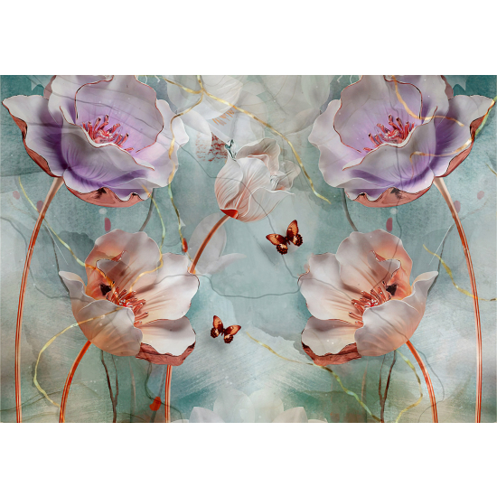 Panoramic Wallpaper - Wall Mural - 3D Flowers